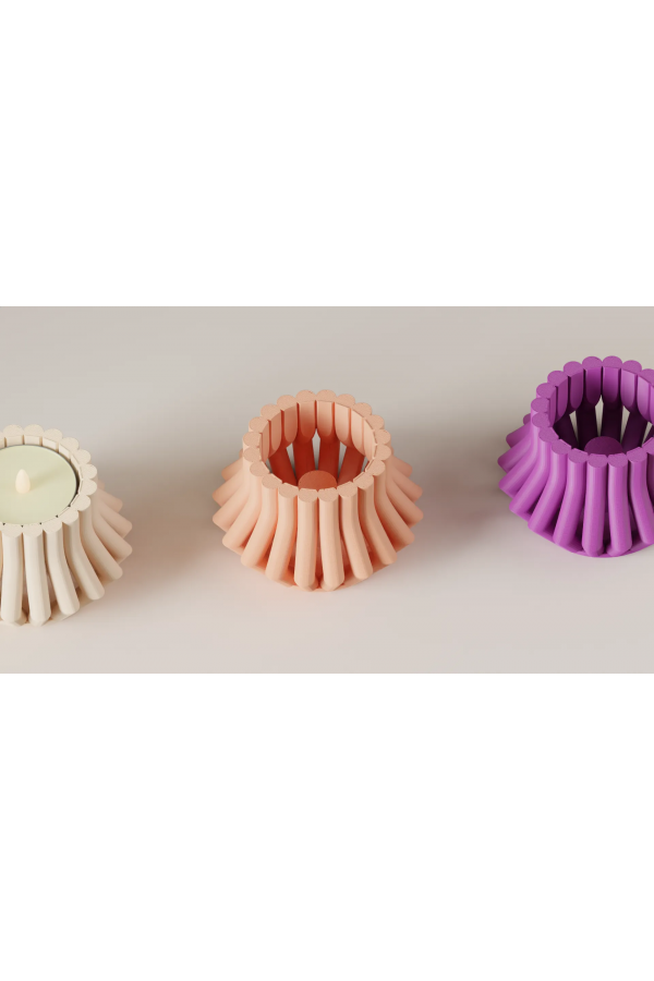 Kıvrımlı Halat Desenli Mumluk Seti (3’lü) – Doğal Tealight Standları