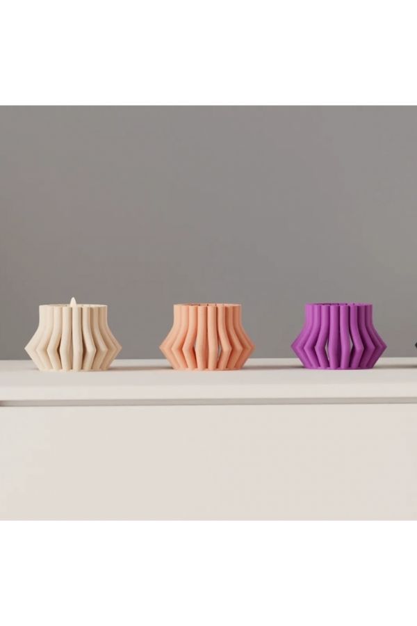 Kıvrımlı Halat Desenli Mumluk Seti (3’lü) – Doğal Tealight Standları